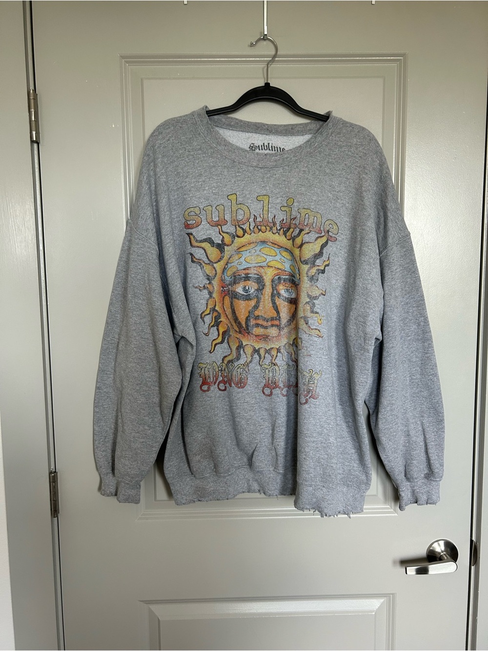 Sublime Oversized Gray Graphic Crew Sweatshirt with Sun Logo